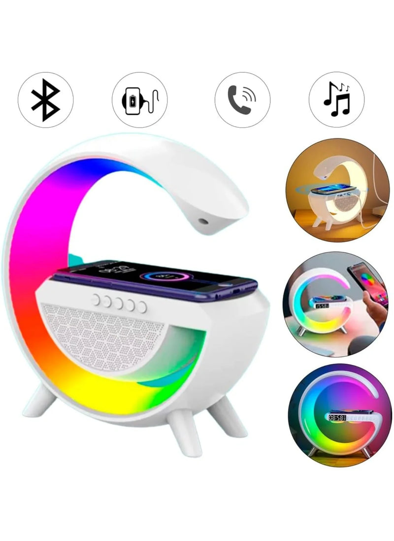 Caixa De Som Bluetooth G Speaker Luminária Bluetooth Inteligente Carregador Sem Fio 3 em 1 Alarme Luz RGB Smart Station